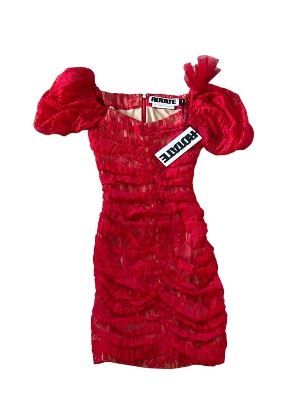 Red Ruched Puff-Sleeve Mini Dress - Picture 3 of 7